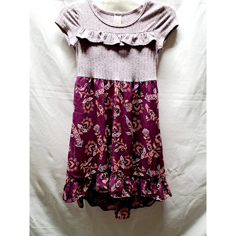 Wonder Nation Purple Lilac Cap Sleeve Lined Sheer Floral Topper Dress 7/8